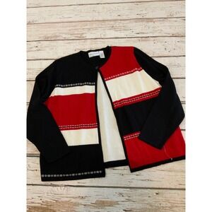 Alfred Dunner Colorblock Sweater XL Grandmacore Red Black Cream Fair Isle Trim
